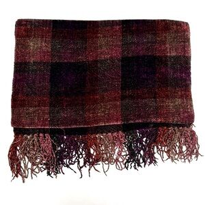 Autumnal Multi Plaid Chenille Handloomed Scarf w/  Fringe